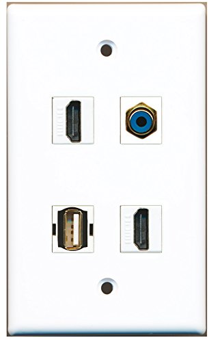 RiteAV - 2 Port HDMI 1 Port RCA Blue 1 Port USB A-A Wall Plate