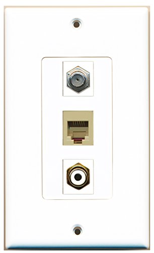 RiteAV - 1 Port RCA White and 1 Port Coax Cable TV- F-Type and 1 Port Phone RJ11 RJ12 Beige Decorative Wall Plate Decorative