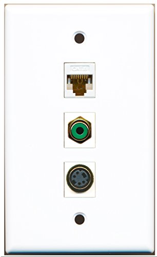 RiteAV - 1 Port RCA Green and 1 Port S-Video and 1 Port Cat6 Ethernet White Wall Plate