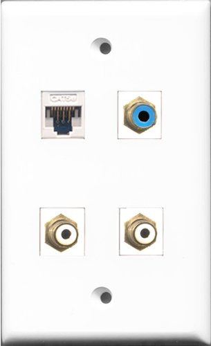 RiteAV - 2 Port RCA White and 1 Port RCA Blue and 1 Port Cat5e Ethernet White Wall Plate