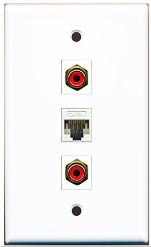 RiteAV - 2 Port RCA Red 1 Cat5e Ethernet White Wall Plate