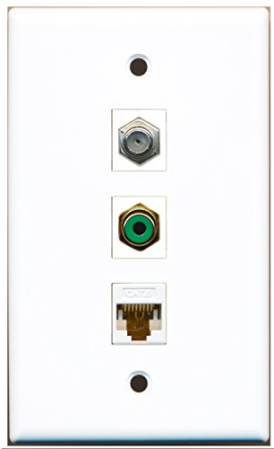 RiteAV - 1 Port RCA Green and 1 Port Coax Cable TV- F-Type and 1 Port Cat6 Ethernet White Wall Plate