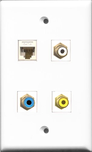 RiteAV 1 Port RCA White and 1 Port RCA Yellow and 1 Port RCA Blue and 1 Port Cat6 Ethernet White Wall Plate