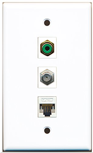 RiteAV - 1 Port RCA Green and 1 Port Coax Cable TV- F-Type and 1 Port Cat5e Ethernet White Wall Plate
