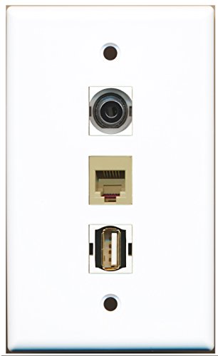 RiteAV - 1 Port USB A-A and 1 Port Phone RJ11 RJ12 Beige and 1 Port 3.5mm Wall Plate