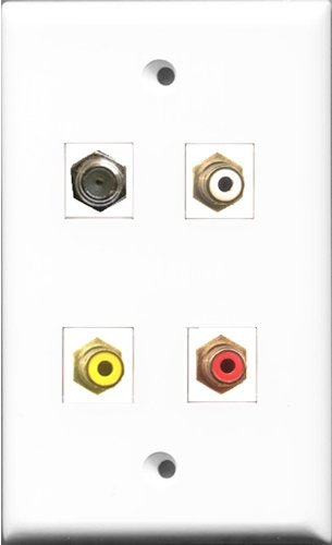 RiteAV 1 Port RCA Red and 1 Port RCA White and 1 Port RCA Yellow and 1 Port Coax Cable TV- F-Type Wall Plate