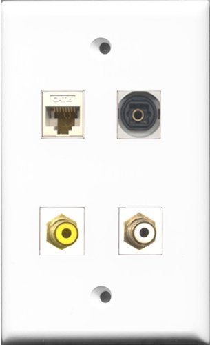 RiteAV 1 Port RCA White and 1 Port RCA Yellow and 1 Port Toslink and 1 Port Cat6 Ethernet White Wall Plate