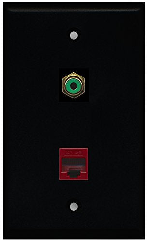 RiteAV - Black 1 Port RCA Green 1 Port Cat5e Ethernet Red Wall Plate