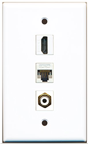 RiteAV - 1 Port HDMI and 1 Port RCA White and 1 Port Cat5e Ethernet White Wall Plate