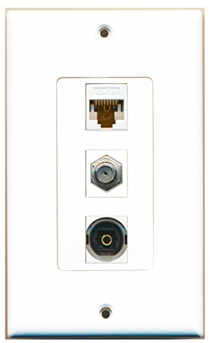 RiteAV - 1 Port Coax Cable TV- F-Type and 1 Port Toslink and 1 Port Cat6 Ethernet White Decorative Wall Plate Decorative