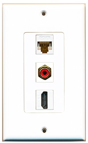 RiteAV - 1 Port HDMI and 1 Port RCA Red and 1 Port Cat6 Ethernet White Decorative Wall Plate Decorative