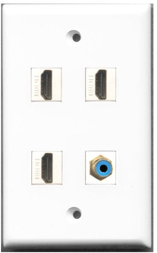 RiteAV - 3 Port HDMI 1 Port RCA Blue Wall Plate