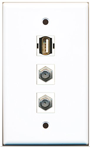 RiteAV - 2 Port Coax Cable TV- F-Type and 1 Port USB A-A Wall Plate