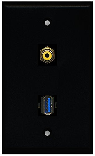 RiteAV - Black 1 Port RCA Yellow 1 Port USB 3.0 Wall Plate