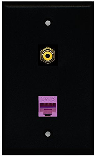 RiteAV - Black 1 Port RCA Yellow 1 Port Cat6 Ethernet Purple Wall Plate