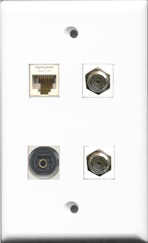 RiteAV - 2 Port Coax Cable TV- F-Type and 1 Port Toslink and 1 Port Cat6 Ethernet White Wall Plate