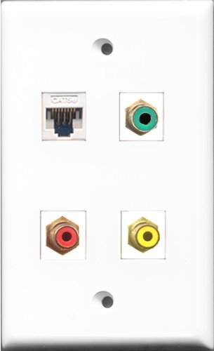 RiteAV 1 Port RCA Red and 1 Port RCA Yellow and 1 Port RCA Green and 1 Port Cat5e Ethernet White Wall Plate