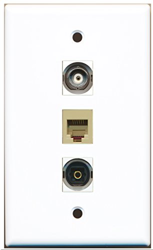 RiteAV - 1 Port Phone RJ11 RJ12 Beige and 1 Port Toslink and 1 Port BNC Wall Plate