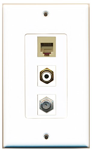 RiteAV - 1 Port RCA White and 1 Port Coax Cable TV- F-Type and 1 Port Phone RJ11 RJ12 Beige Decorative Wall Plate Decorative