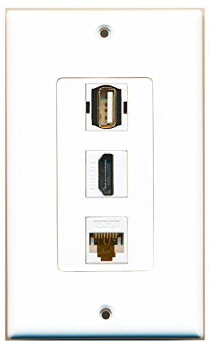 RiteAV - 1 Port HDMI 1 USB A-A 1 Cat6 Ethernet White Wall Plate Decorative