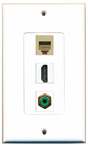 RiteAV - 1 Port HDMI 1 RCA Green 1 Phone RJ11 RJ12 Beige Wall Plate Decorative