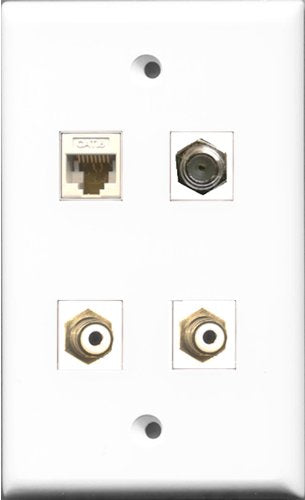 RiteAV - 2 Port RCA White and 1 Port Coax Cable TV- F-Type and 1 Port Cat6 Ethernet White Wall Plate