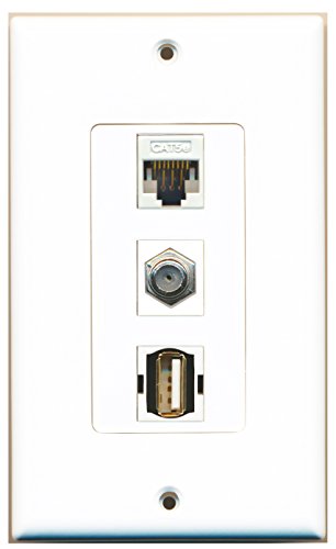 RiteAV - 1 Port Coax Cable TV- F-Type and 1 Port USB A-A and 1 Port Cat5e Ethernet White Decorative Wall Plate Decorative
