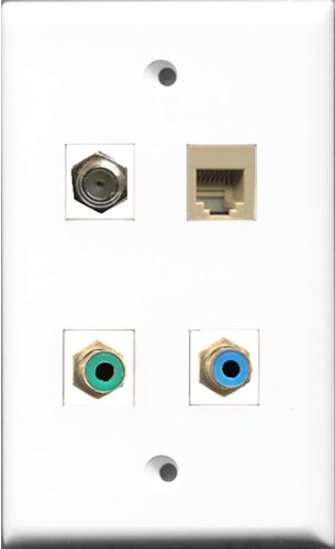 RiteAV 1 Port RCA Green and 1 Port RCA Blue and 1 Port Coax Cable TV- F-Type and 1 Port Phone RJ11 RJ12 Beige Wall Plate