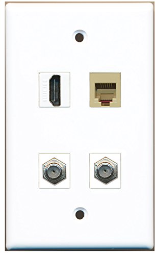 RiteAV - 1 Port HDMI 2 Port Coax Cable TV- F-Type 1 Port Phone RJ11 RJ12 Beige Wall Plate