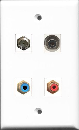 RiteAV 1 Port RCA Red and 1 Port RCA Blue and 1 Port Coax Cable TV- F-Type and 1 Port 3.5mm Wall Plate