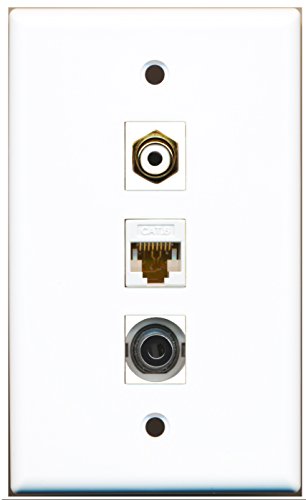 RiteAV - 1 Port RCA White and 1 Port 3.5mm and 1 Port Cat6 Ethernet White Wall Plate