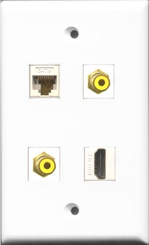 RiteAV 1 Port HDMI 2 Port RCA Yellow and 1 Port Cat6 Ethernet White Wall Plate