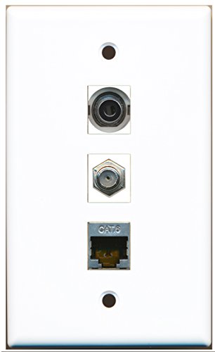 RiteAV - 1 Port Coax Cable TV- F-Type and 1 Port Shielded Cat6 Ethernet and 1 Port 3.5mm Wall Plate