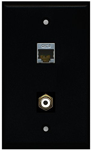 RiteAV - Black 1 Port RCA White 1 Port Shielded Cat6 Ethernet Wall Plate