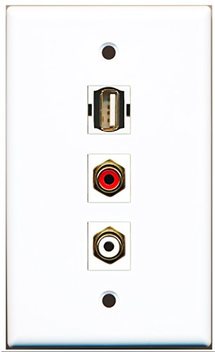 RiteAV - 1 Port RCA Red and 1 Port RCA White and 1 Port USB A-A Wall Plate