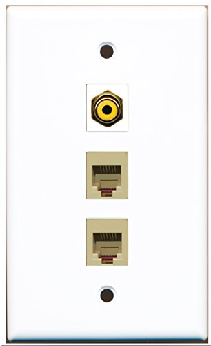 RiteAV - 1 Port RCA Yellow 2 Port Phone RJ11 RJ12 Beige Wall Plate