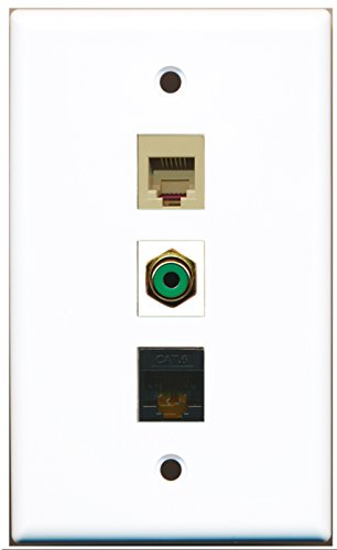 RiteAV - 1 Port RCA Green and 1 Port Phone RJ11 RJ12 Beige and 1 Port Cat6 Ethernet Black Wall Plate