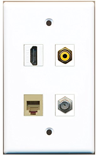RiteAV - 1 Port HDMI 1 Port RCA Yellow 1 Port Coax Cable TV- F-Type 1 Port Phone RJ11 RJ12 Beige Wall Plate