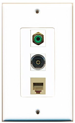 RiteAV - 1 Port RCA Green and 1 Port Phone RJ11 RJ12 Beige and 1 Port Toslink Decorative Wall Plate Decorative