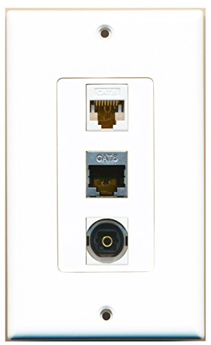 RiteAV - 1 Port Shielded Cat6 Ethernet and 1 Port Toslink and 1 Port Cat6 Ethernet White Decorative Wall Plate Decorative