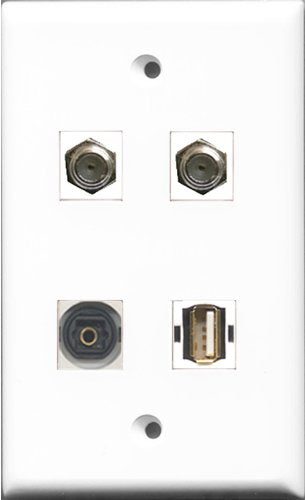 RiteAV - 2 Port Coax Cable TV- F-Type and 1 Port USB A-A and 1 Port Toslink Wall Plate