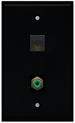 RiteAV - Black 1 Port RCA Green 1 Port Cat6 Ethernet Black Wall Plate