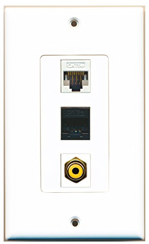RiteAV - 1 Port RCA Yellow and 1 Port Cat5e Ethernet White and 1 Port Cat5e Ethernet Black Wall Plate Decorative