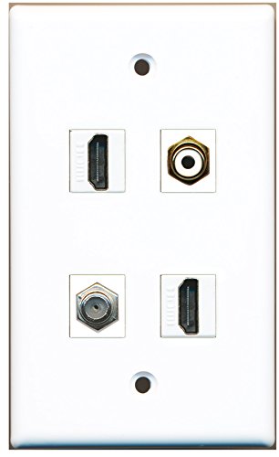 RiteAV - 2 Port HDMI 1 Port RCA White 1 Port Coax Cable TV- F-Type Wall Plate