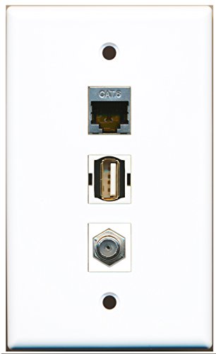 RiteAV - 1 Port Coax Cable TV- F-Type and 1 Port USB A-A and 1 Port Shielded Cat6 Ethernet Wall Plate