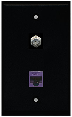 RiteAV - Black 1 Port Coax Cable TV- F-Type 1 Port Cat5e Ethernet Purple Wall Plate