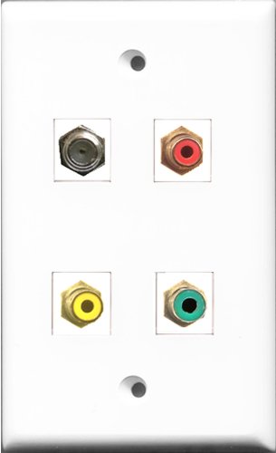 RiteAV 1 Port RCA Red and 1 Port RCA Yellow and 1 Port RCA Green and 1 Port Coax Cable TV- F-Type Wall Plate
