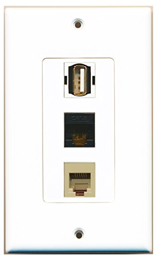 RiteAV - 1 Port USB A-A and 1 Port Phone RJ11 RJ12 Beige and 1 Port Cat6 Ethernet Black Decorative Wall Plate Decorative