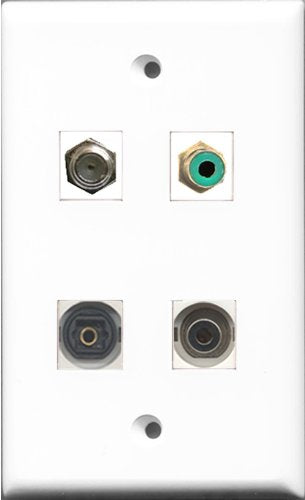 RiteAV 1 Port RCA Green and 1 Port Coax Cable TV- F-Type and 1 Port Toslink and 1 Port 3.5mm Wall Plate