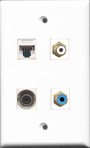RiteAV 1 Port RCA White and 1 Port RCA Blue and 1 Port 3.5mm and 1 Port Cat5e Ethernet White Wall Plate